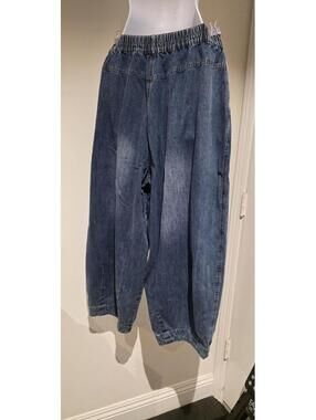 Jeans Blue Denim Pleated Front Relaxed Fit Casual Pants Size L